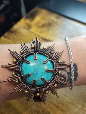 Turquoise Sunburst Wire-Wrapped Bracelet